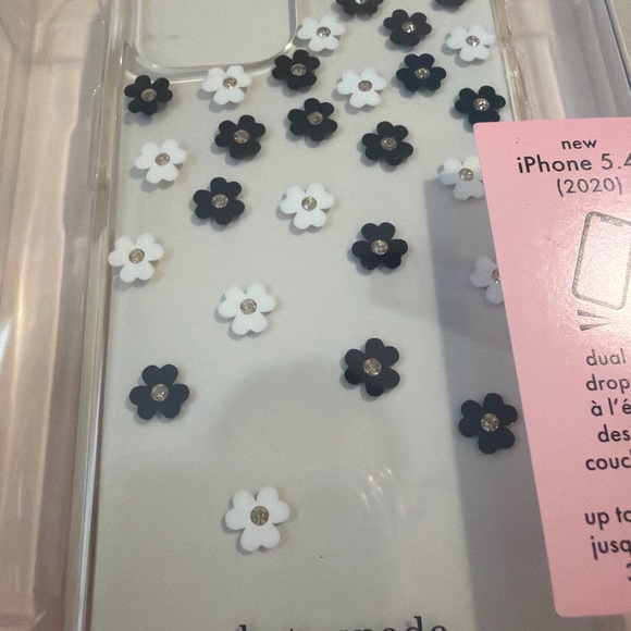 Kate Spade iPhone 12 Mini 5.4 Black White Floral Rhinestone Case NWT - Picture 2 of 2